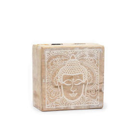 Kicsi Négyzetes Doboz 10x10x4.2cm - Buddha -Fehér Súrolt