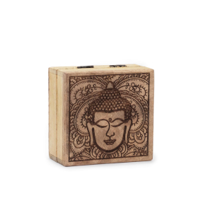 Kicsi Négyzetes Doboz 10x10x4.2cm - Buddha -Fekete Díszített