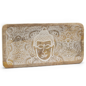 Hosszú Tálca 30x15x2.5cm - Buddha -Fehér Súrolt